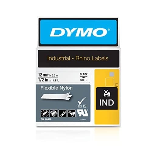 DYMO Rhino Band endüstri Nylonetiketten, 24 mm x 3,5 m, siyah/beyaz 12 mm x 3,5 m