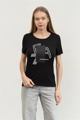 EA7 Kadın Bisiklet Yaka T-Shirt, Siyah, XL Beden