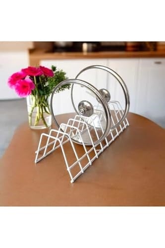 EceAksesuar Tabaklık Rafı- Tencere Kapak Düzenleyici-tabak Kurutmalık -10 Bölmeli Beyaz Stand beyaz 34 x 25