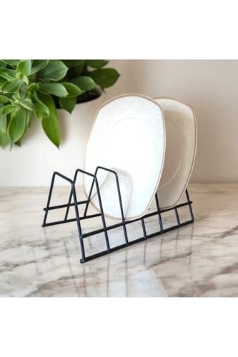 EceAksesuar Tabaklık Rafı- Tencere Kapak Düzenleyici-tabak Kurutmalık -6 Bölmeli Antrasit Stand antrasit 22 x 12