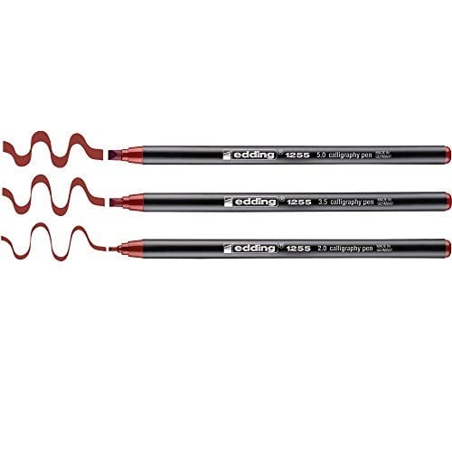 edding 1255 kaligrafi kalemi - kızıl göl - 3 kalem - kaligrafi ucu 2 - 5 mm