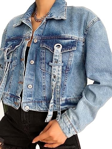 efstyle kuşgözü ve şerit detaylı crop kot ceket
