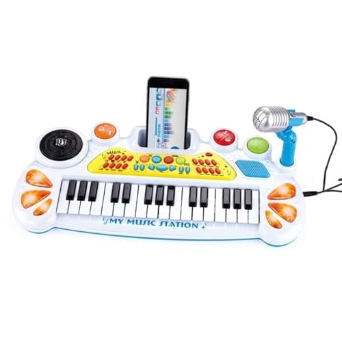 Elektronik Org Müzik Seti Mikrofonlu 45 cm Çocuk Piyano MP3 Girişli LED Işıklı Karaoke Oyuncak 3+ Yaş Beyaz