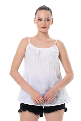 Eliş Şile Bezi Askılı Alaçatı Yazlık Müslin Bluz, L/XL, 514.05, Beyaz, Kadın