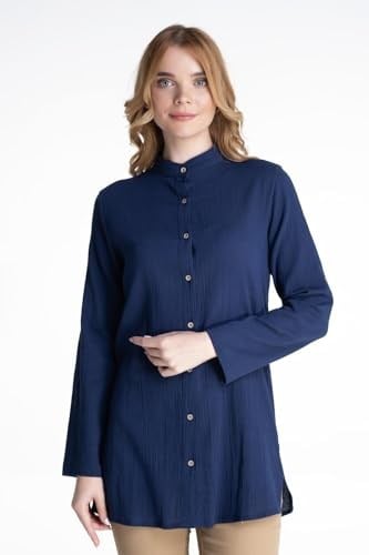 Eliş Şile Bezi Şile Bezi Hakim Yaka Yazlık Tunik, XL, 152.03, Mor, Kadın