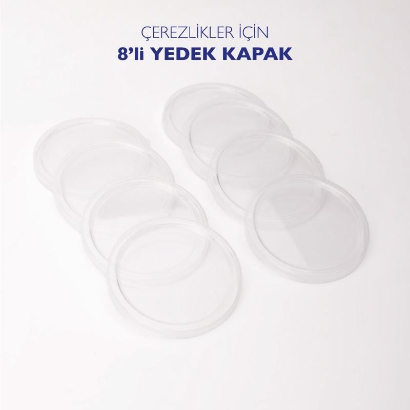 Emaylab 8’li Yedek Mika Kapaklar - Emaye Çerezlik, Kahvaltılık, Reçellik, Zeytinlik Ve Sunumluklar Için 8cm