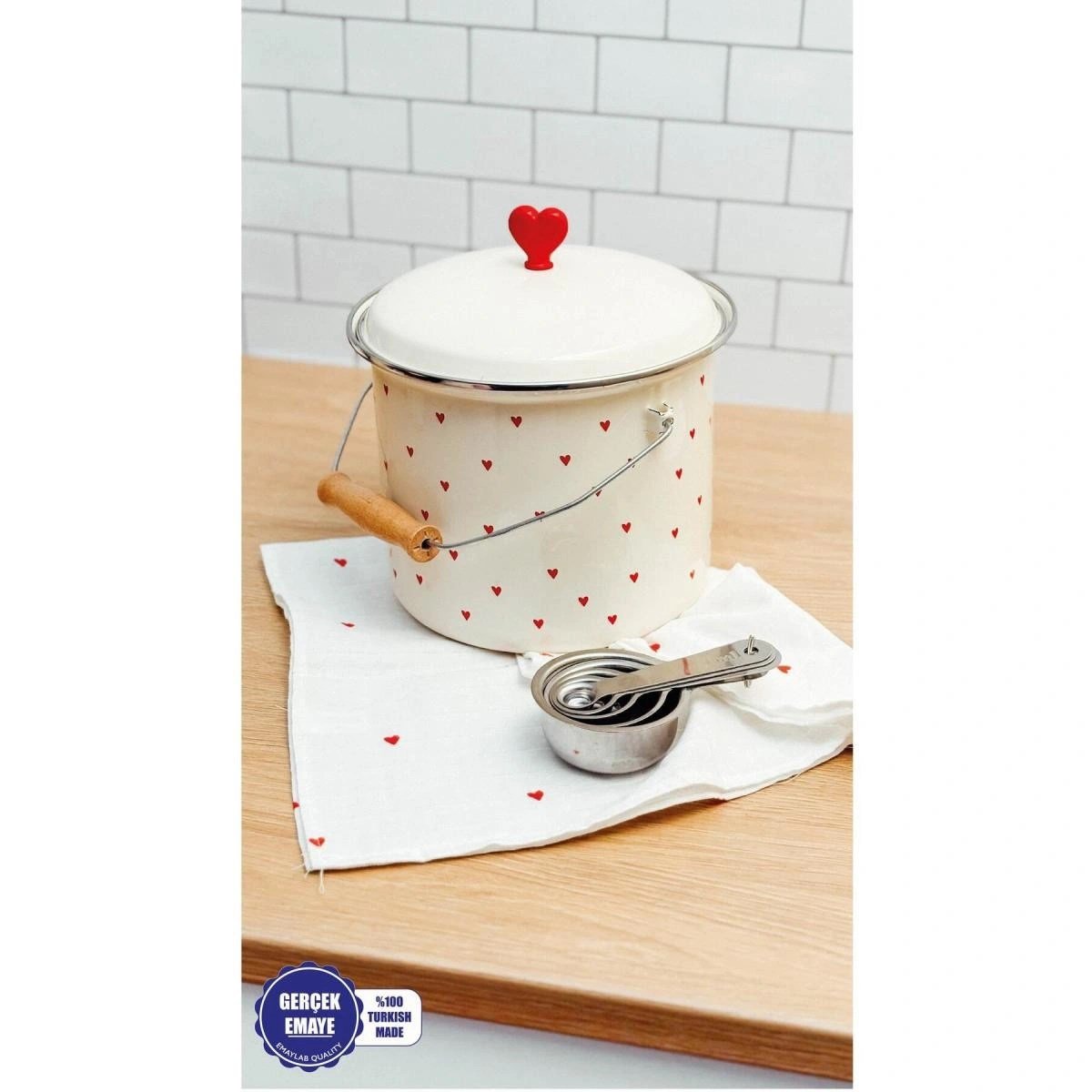 Emaylab Cupid Kalp Desenli Emaye Yoğurt/bakliyat Bakracı (20cm-3 Litre-tüm Ocaklarla Uyumlu)