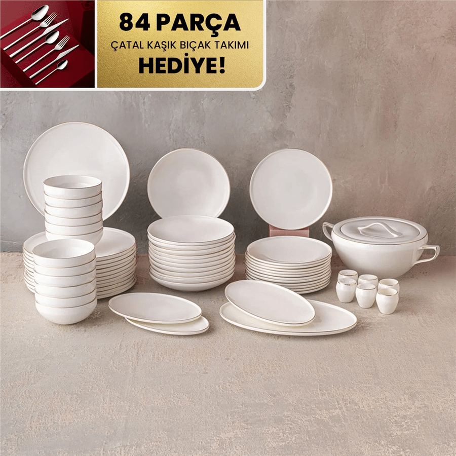 Emsan Fine Bone Freya 60 Parça 12 Kişilik Yuvarlak Yemek Takımı Platin
