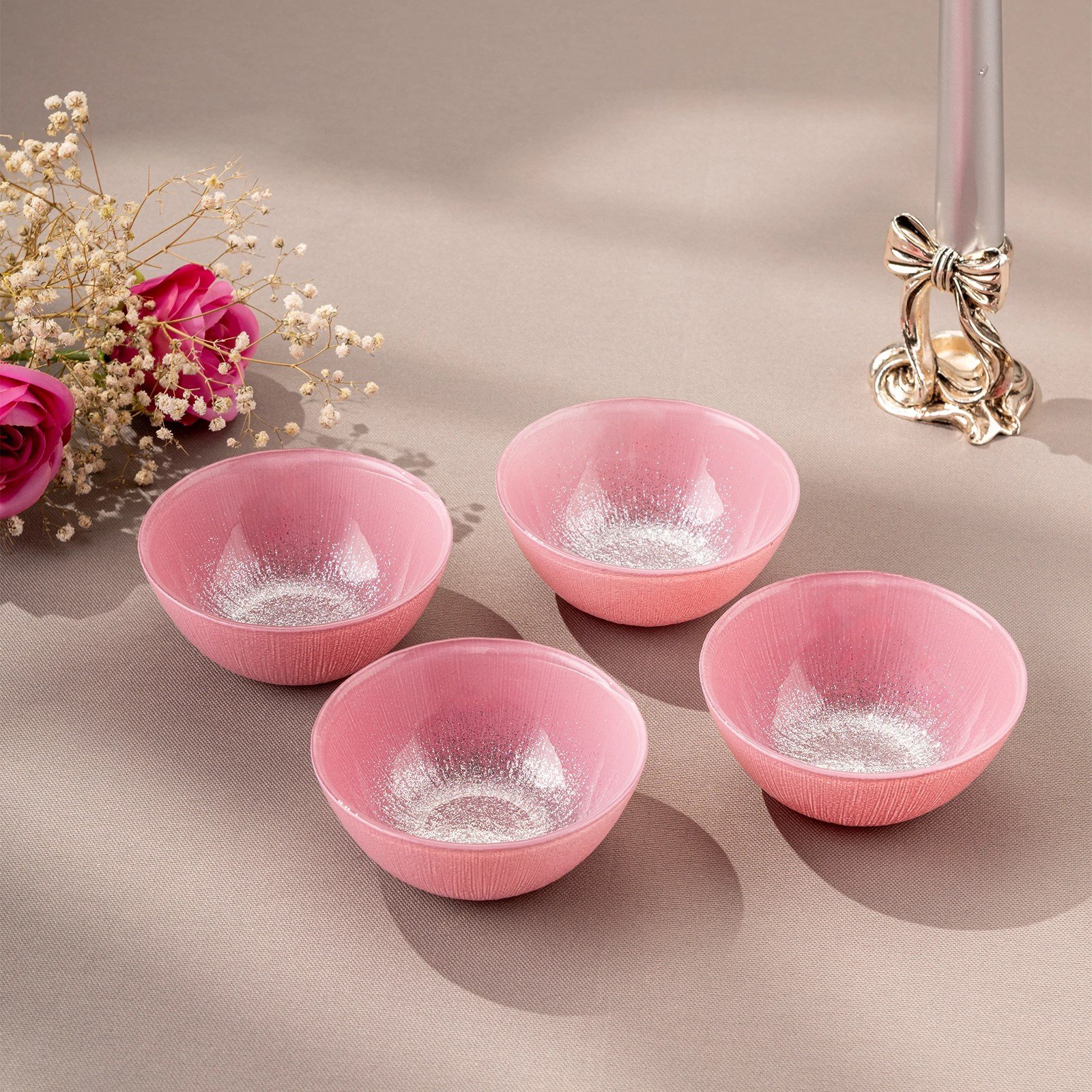 Emsan Pastel 4 Parça Cam Kase 10 cm Pembe
