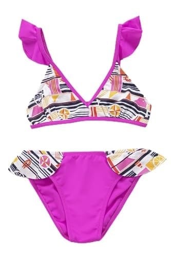 Endeep Kız Çocuk Desenli Volanlı Pembe Bikini Takımı