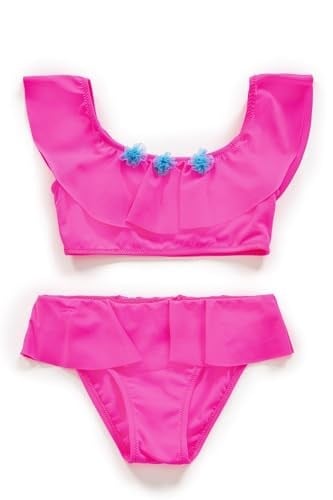 Endeep Kız Çocuk Volanlı Aksesuarlı Pembe Bikini Takımı