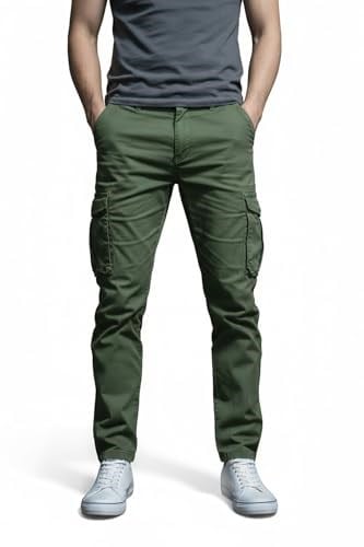 Erkek Kargo Pantolon - Haki Yeşil Likralı Pamuk Erkek Pantolon - Outdoor İş Yürüyüş Erkek Pantolon