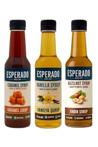 ESPERADO - 3 LÜ KAHVE ŞURUP SETİ - VANİLYA * FINDIK * KARAMEL -ŞEKERSİZ - ZERO - 3 X 250 ML