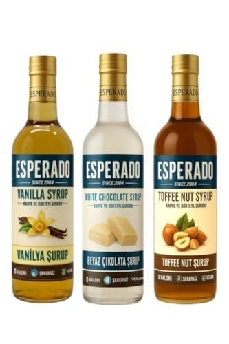 ESPERADO Şekersiz (SUGAR FREE) - Vanilya-toffnut-beyaz Çikolata Aromalı Kahve Şurubu-750 ml X 3 Ad.