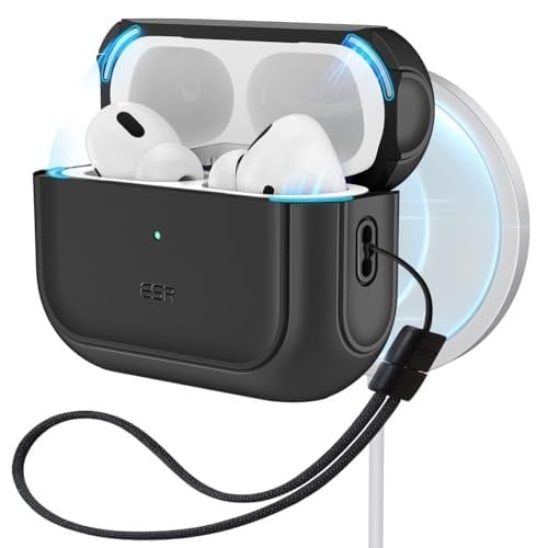 ESR Airpods Pro 2 kılıfı (2023/2022/2019) için, AirPods Pro 2./1 ile uyumlu, MagSafe Ready, manyetik kapak, USB-C/Lightning kablosu, hibrit düşme koruması, siyah