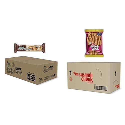 Eti Burçak Sütlü Kremalı Yulaflı Bisküvi 100 g x 12 Adet ve Eti Susamlı Çubuk Kraker 56 g x 17 Adet