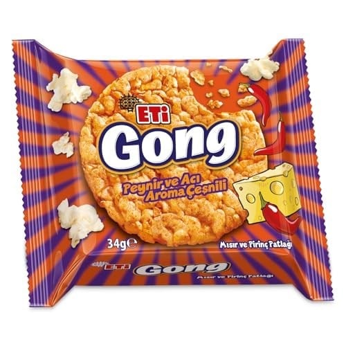Eti Gong Peynir ve Acı Aroma Çeşnili Mısır ve Pirinç Patlağı 34 g x 18 Adet