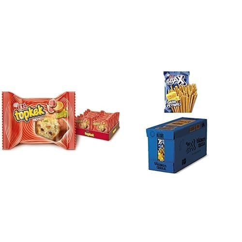 Eti Topkek Meyveli Kek 40 g x 24 Adet & Eti Crax Peynirli Çubuk Kraker 50 g x 20 Adet