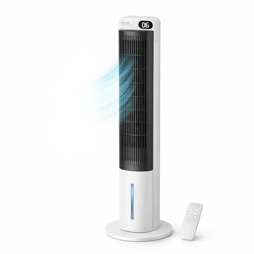 Ev Tipi Kule Tipi Vantilatör & Soğutucu – 70W Güçlü Hava Akışı, 3 Kademe Hız, 3L Su Tanklı Nemlendirici, 24 Saat Zamanlayıcı, Sessiz Çalışma (29 dB), Uzaktan Kumandalı, LCD Ekranlı