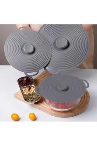 Evrensel 3'lü Tutma Saplı Silikon Tencere & Tava Kapak Seti, 20-23-28 cm, Antrasit