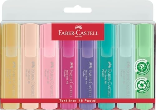 Faber-Castell Fosforlu Kalem Seti, 8’li, Pastel Renkler, Yeniden Doldurulabilir, 3 Farklı Çizgi Kalınlığı, Dayanıklı Mürekkep