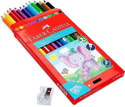 Faber-Castell Jumbo Boya Kalemi, 12 Renk, Kalın Gövde ve Uç, Kırılmaya Dirençli Özel Yapıştırma Sistemi, Kolay Açılır, Çocuklar İçin Güvenli