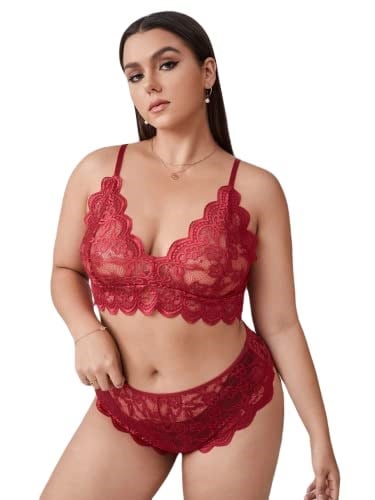 Fancy&Dancy Kadın Dantel Battal Boy İç Çamaşır Takımı - Büyük Beden Sütyen ve Külot Takımı - 6100