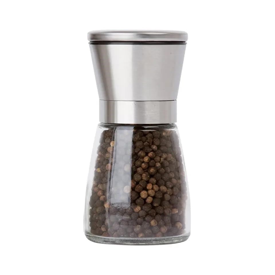 FETHİYE TOPTAN Cam Gövdeli Paslanmaz Çelik Kapaklı Baharat Öğütücü Tuzluk Karabiberlik Öğütücü (13cm), FT4344 - Bedenler: 13cm, 19cm