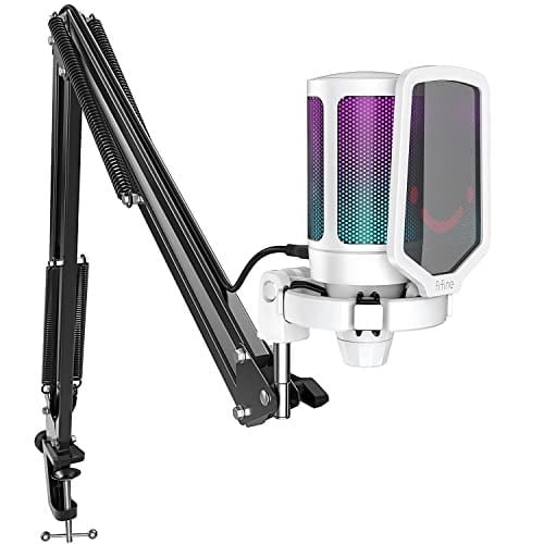 FIFINE Akış Oyun USB Mikrofon Seti, PS4/PS5'te PC Kondenser RGB Mikrofon, Müzik Kaydı için Tak ve Çalıştır, Çevrimiçi Oyun, Discord, Twitch, Pop Filtreli, Shock Mount-A6T Beyaz