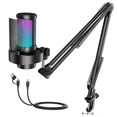 FIFINE AmpliGame A8T USB oyun mikrofonu, PC kondenser mikrofon, Boom kollu | Hızlı Sessiz, Kazanç Düğmesi, RGB Kontrolü, Kulaklık Jakı, PC/PS5 Akış Discord Twitch Kayıt Podcast'leri YouTube, Metal