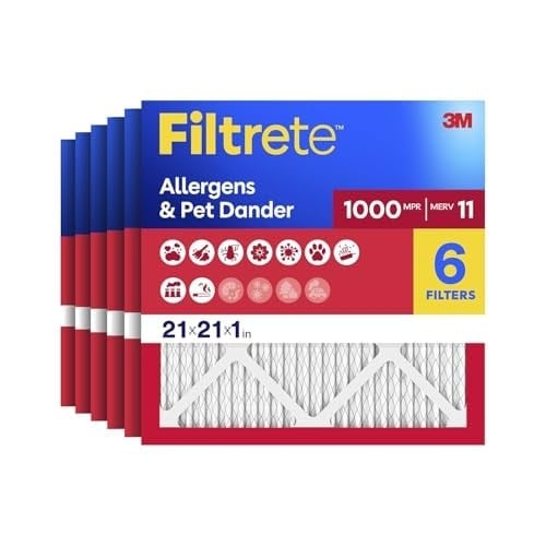 Filtrete 21 x 21 x 1, AC fırın hava filtresi, MPR 1000, mikro alerjen koruması, 6'lı paket (tam ölçüler 20,81 x 20,81 x 0,81)