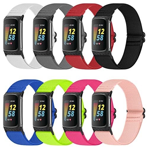 Fitbit Charge 5 ile Uyumlu Elastik Bantlar, Ayarlanabilir Naylon Nefes Alabilir Yedek Kayışlar Fitbit Charge 5 için Kadın ve Erkek için Bileklik (8'li Paket)