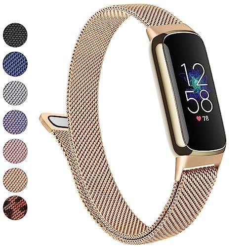 Fitbit Luxe Bantları Kadın Erkek için Metal Bant, Paslanmaz Çelik Hasır Halka, Ayarlanabilir Manyetik Bileklik Yedek Kayış, Fitbit Luxe Fitness ve Sağlık İzleyici ile Uyumlu