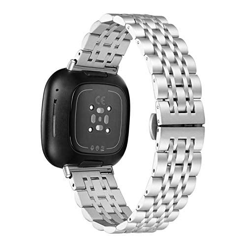 Fitbit Sense/Versa 3 ile Uyumlu Paslanmaz Çelik Bantlar, Erkekler için Yedek Klasik Metal Bileklik