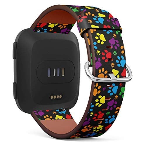 Fitbit Versa ile Uyumlu - Hızlı Çıkarılan Deri Bant Bilezik Kayış Yedek Bileklik - Renkli Pati Baskısı
