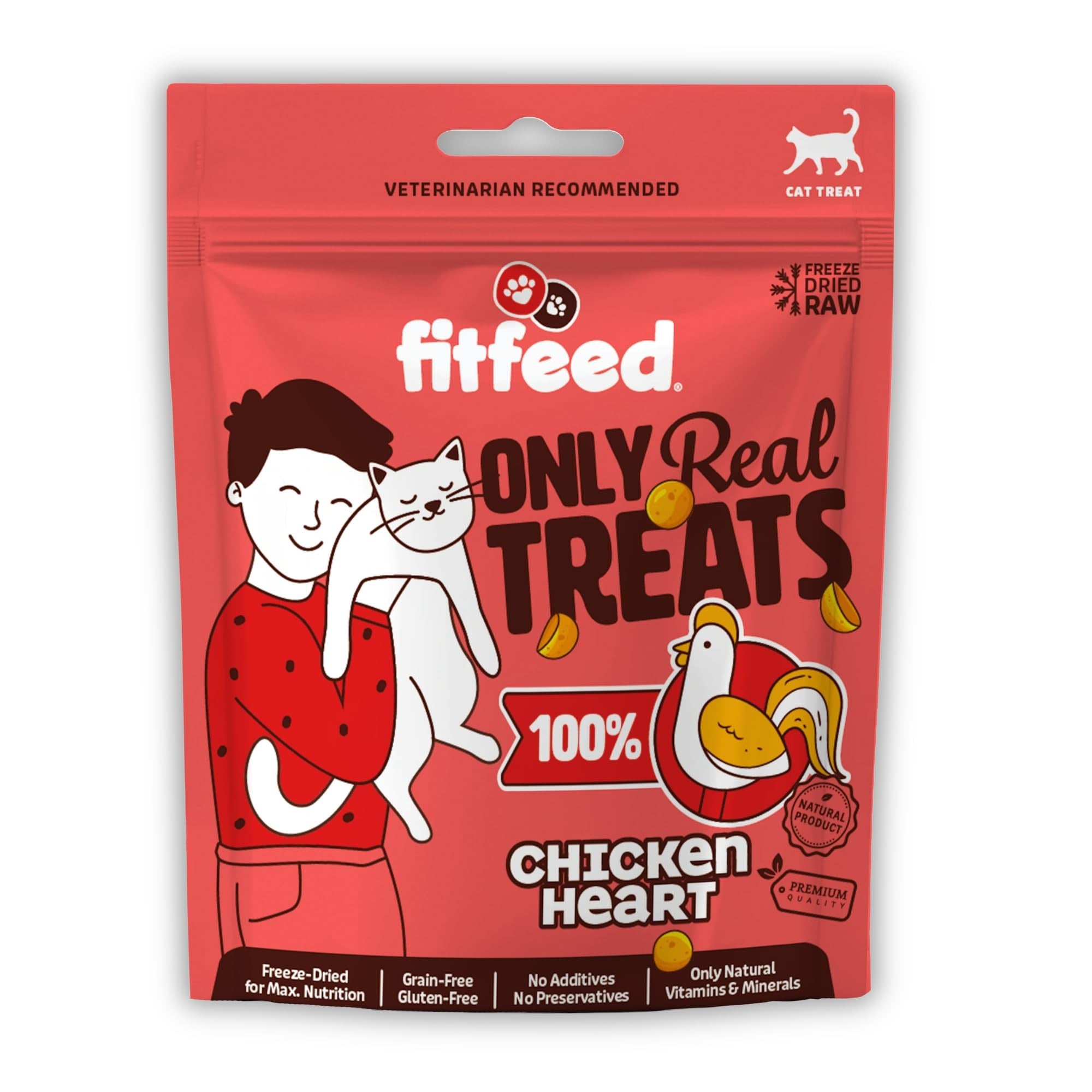 fitfeed Freeze-Dried Çiğ Tavuk Yürek Kedi Ödül Maması 40g
