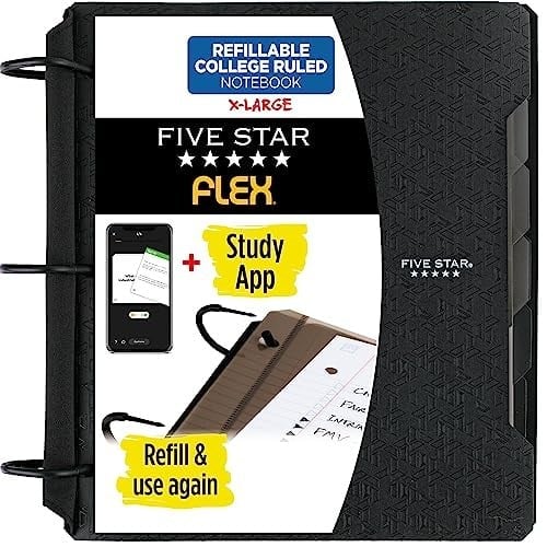 Five Star Flex Hybrid not defteri, 1-1/2 inç klasör, tablet, dizüstü bilgisayar ve 3 halkalı hepsi bir arada, siyah (29324AA2)
