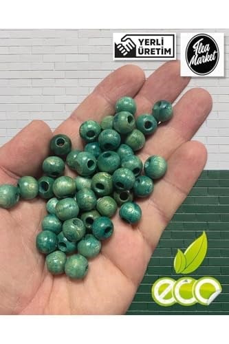 Flea Market 10mm Turkuaz Ahşap Boncuk 1 Kg, Eko1KG10Turkuaz