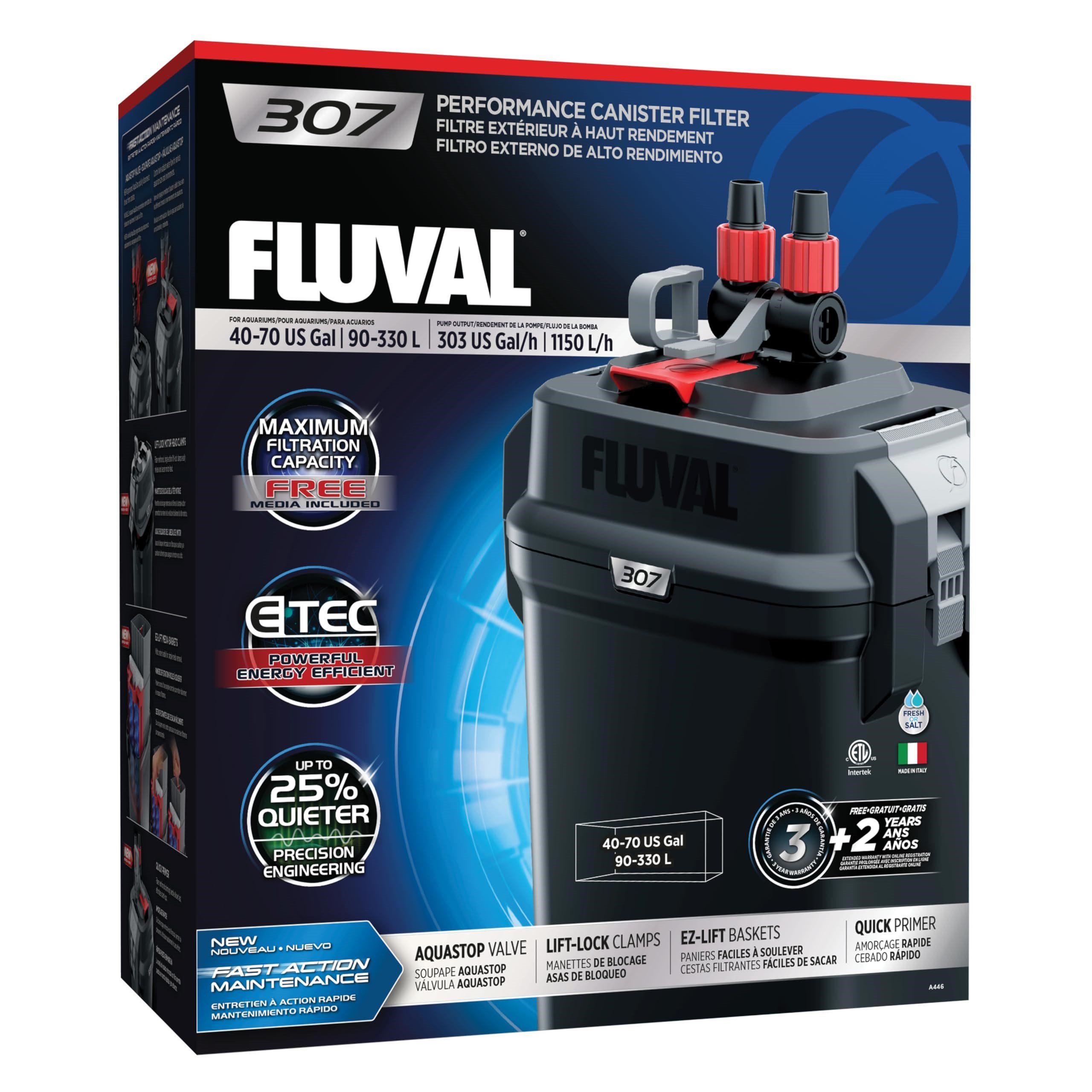 Fluval A447 307 dış filtre, 300 l - Seçenekler: 200 l, 300 l