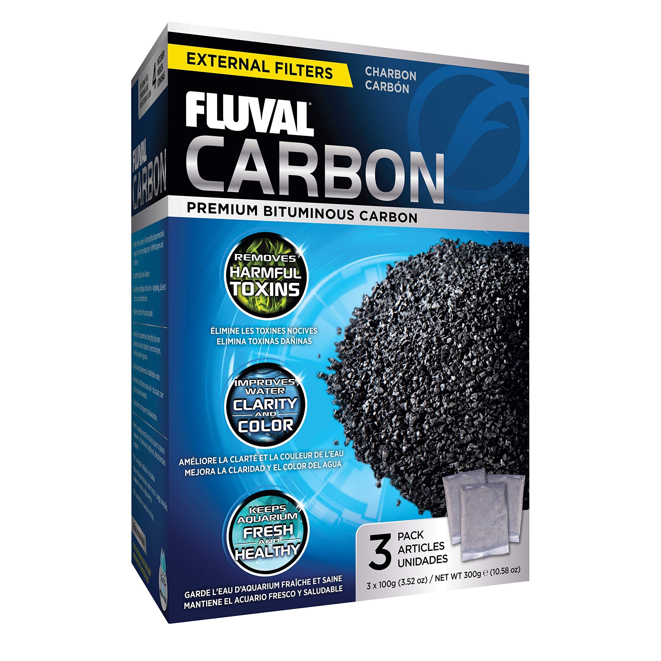 Fluval Akvaryumlar için Karbon Filtre Ortamı, Premium Bitümlü Karbon Uçlar, 100 gram Naylon Torbalar, 3'lü Paket, A1440