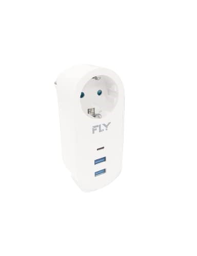 Fly Racing FLY 3400 Termal Akım Korumalı, Çocuk Korumalı, 2 x USB Type-C, 1 X USB Type-C, Tekli Priz, Beyaz
