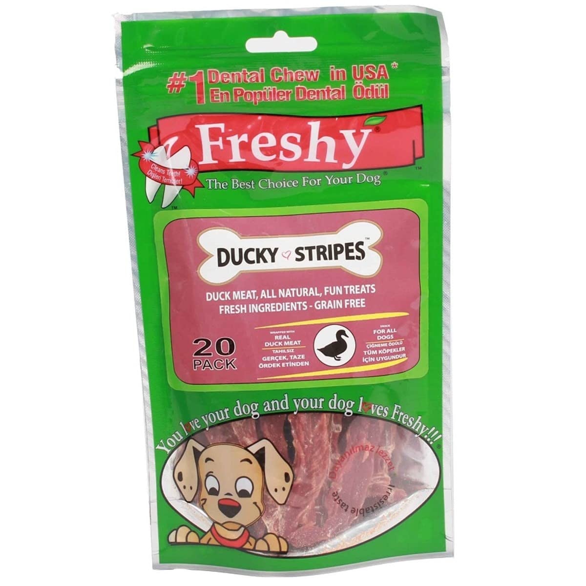 Freshy Ducky Stripes Gerçek Ördek Etli Köpek Ödül 20 Li Renkli