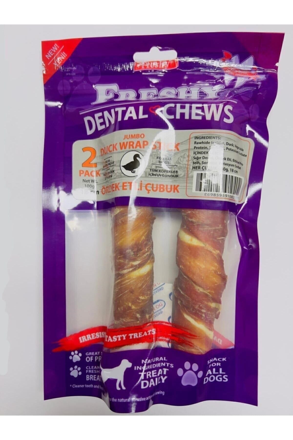 Freshy Ördek Eti Kaplı Beyaz Burgu Kemik Köpek Ödülü 18 Cm 2 Li