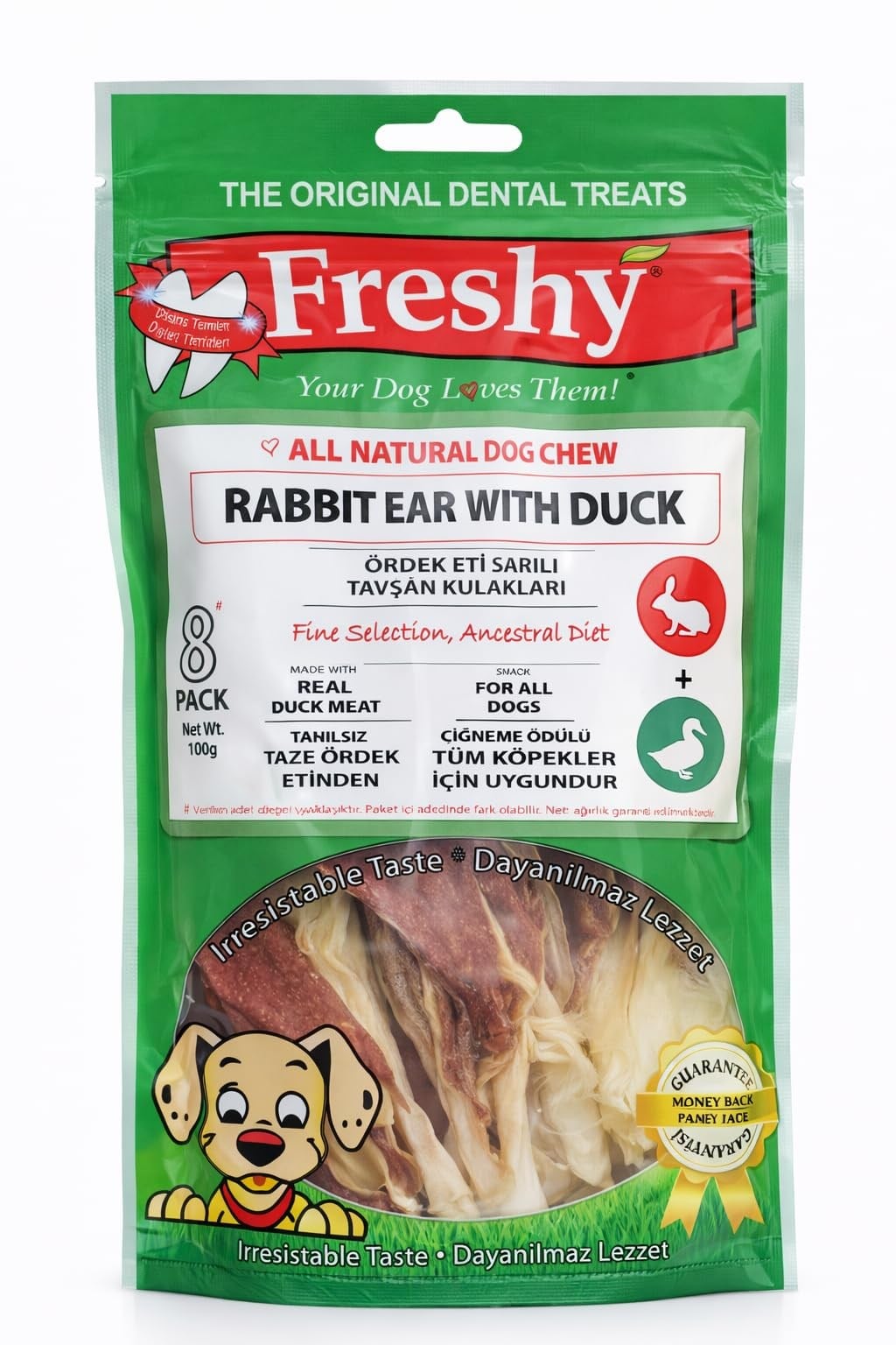 Freshy Rabbit Ear Whit Duck Ördek Eti Kaplı Tavşan Kulağı 100 Gr 8'li
