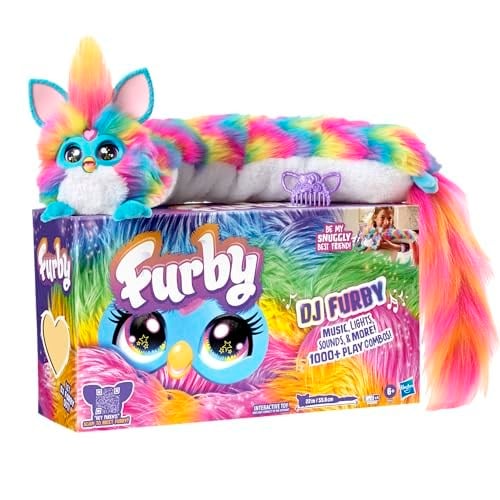 Furby DJ Furby Etkileşimli Oyuncak | Müzik, Işıklar, Hareket ve Oyunlar İçeren Süper Yumuşak Gökkuşağı Renkli Elektronik Pelüş | İngilizce ve Furbish Konuşur | 81 cm Uzunluk | 6 Yaş ve Üzeri