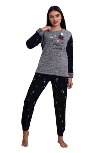 Fwn 3005 Peluş Welsoft Polar Kışlık Kar Desenli Kadın Pijama Takımı