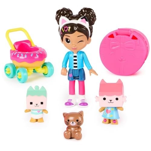 Gabby's Dollhouse, Kitty Care figür seti, 2 kedi figürü ve bebek arabası ile Gabby, 3 yaş ve üzeri