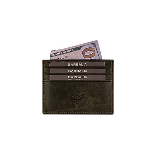 Garbalia Madalyon Crazy Deri Unisex Slim Kartlık Cüzdan Yeşil