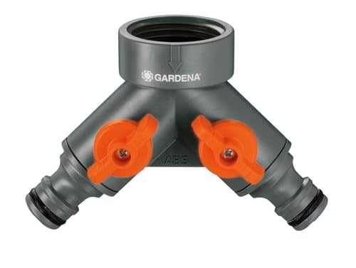 Gardena 2 yollu vana: 26,5 mm (G 3/4 inç) dişli musluk için su dağıtıcı, iki cihazın aynı anda bağlanması için, her iki çıkış ayarlanabilir (938-20)