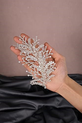 Gelin Saç Aksesuarı Dal Desen Kristalli Zirkon Taşlı Gelin Saç Aksesuarı